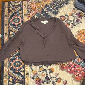 Vintage Havana V-Neck Long Sleeve Blouse - purple